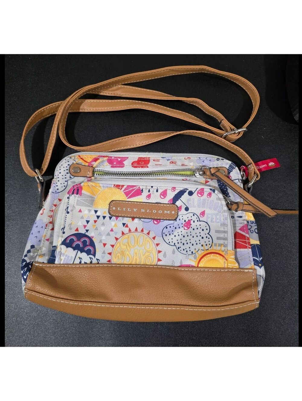Lily Bloom Crossbody Purse Singing in the Rain Novelty Pattern - Very Good